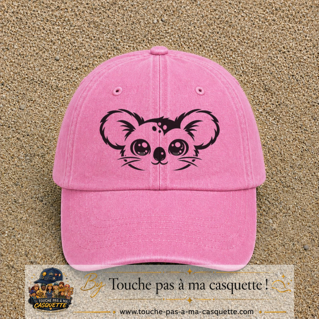 Image principale produit100grosRS - casquette Rose délavé avec visuel Koala visage 7 cm