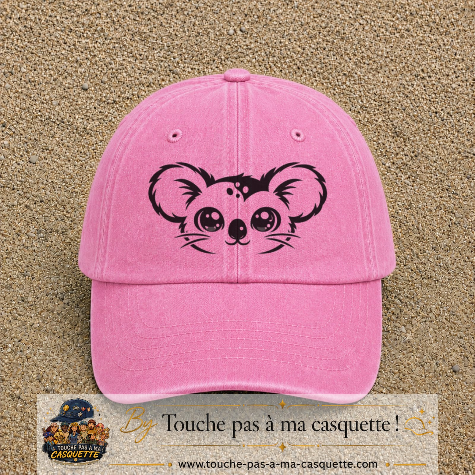 Image principale produit100grosRS - casquette Rose délavé avec visuel Koala visage 7 cm