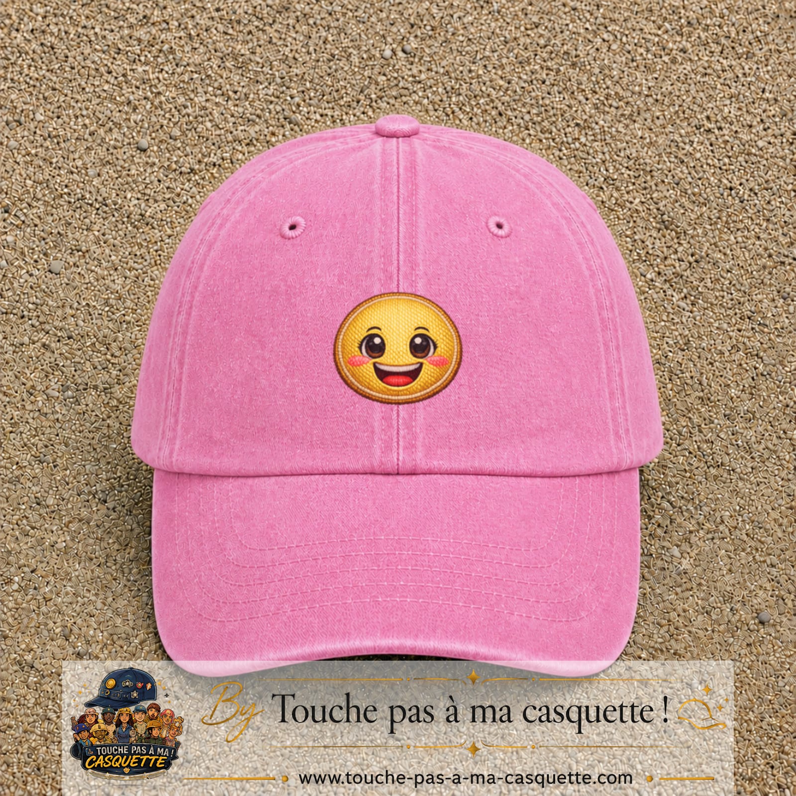 Image principale produit9moyenRS - casquette Rose délavé avec visuel Emoji souriant 5 cm