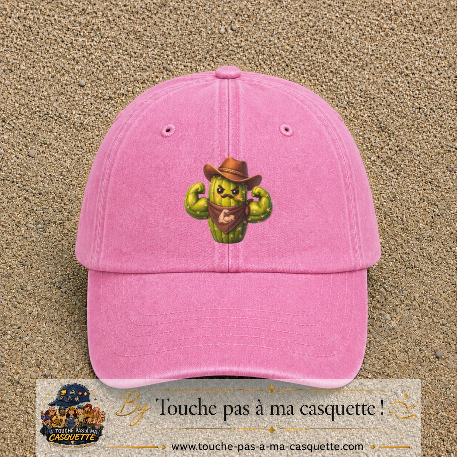 Image principale produit194grosRS - casquette Rose délavé avec visuel Cactus cowboy 7 cm
