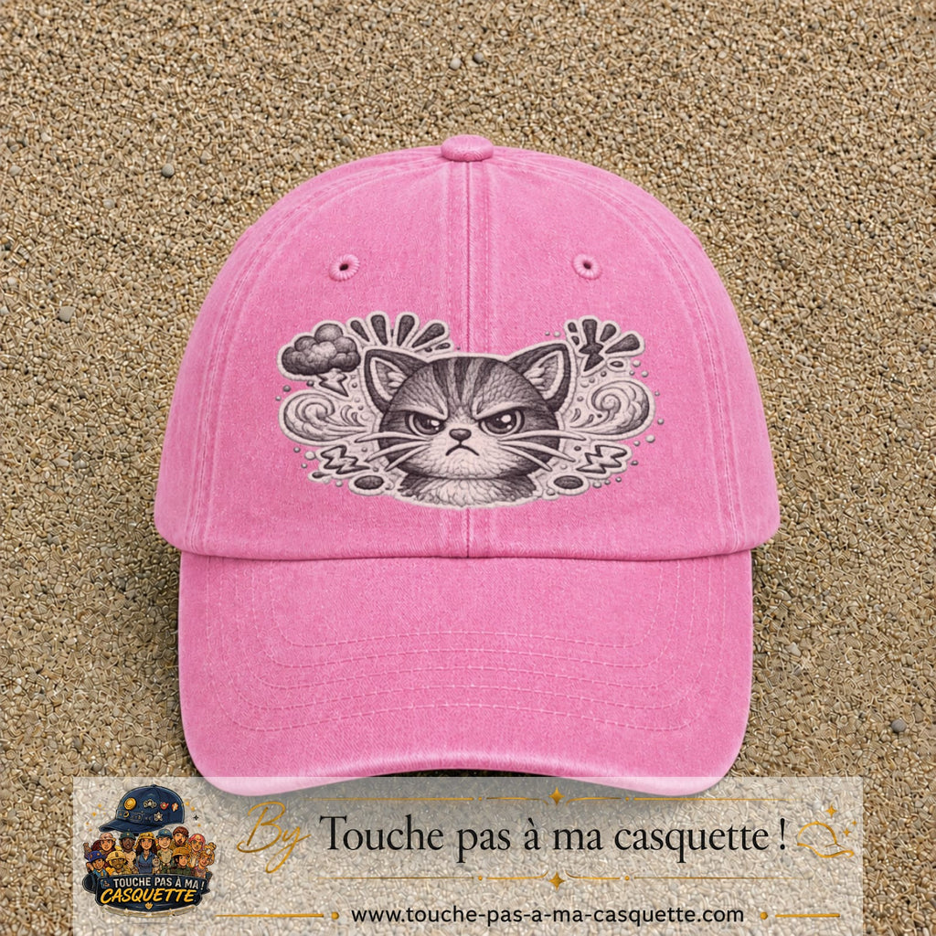 Image principale produit1grosRS - casquette Rose délavé avec visuel Chat colère ornemental 7 cm
