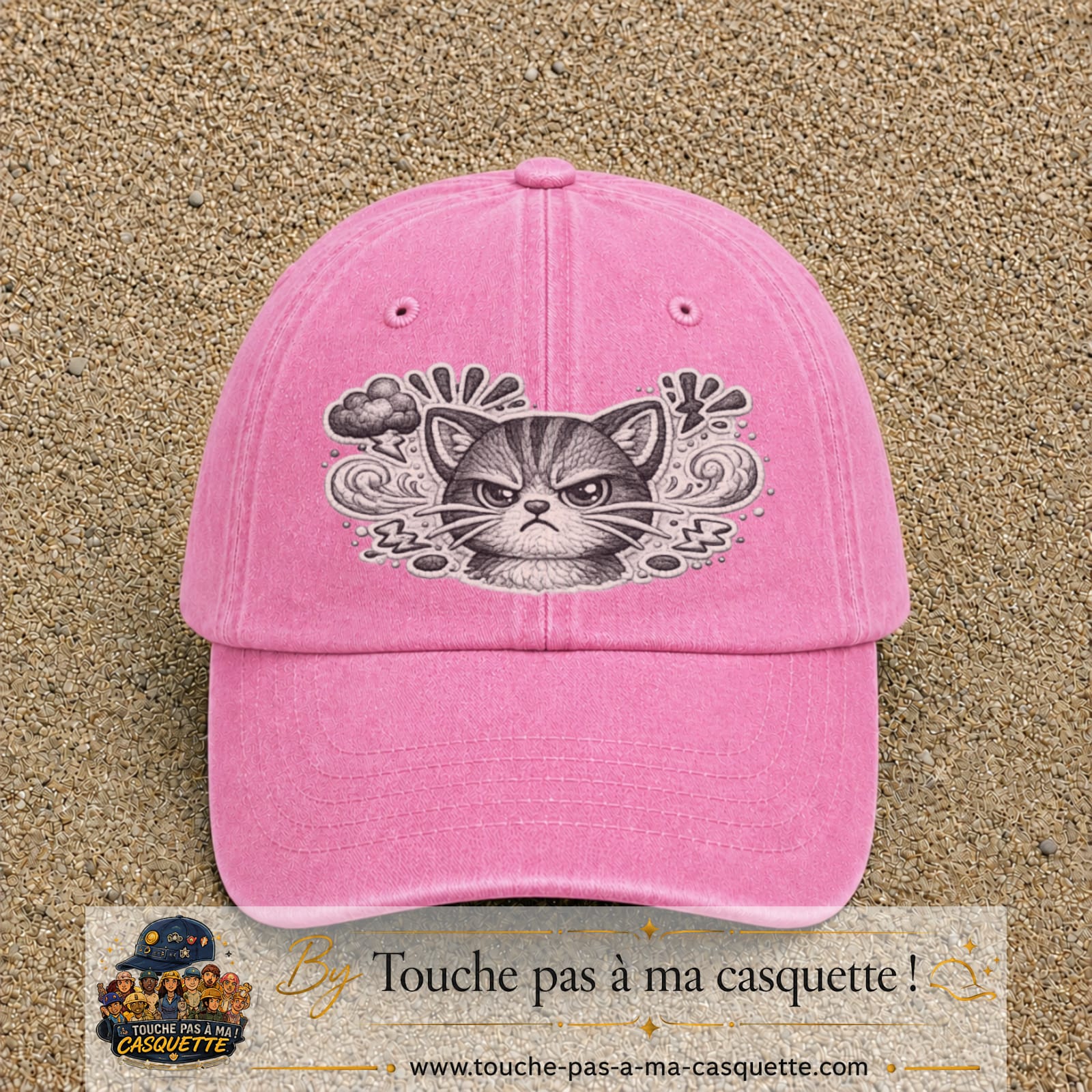 Image principale produit1grosRS - casquette Rose délavé avec visuel Chat colère ornemental 7 cm