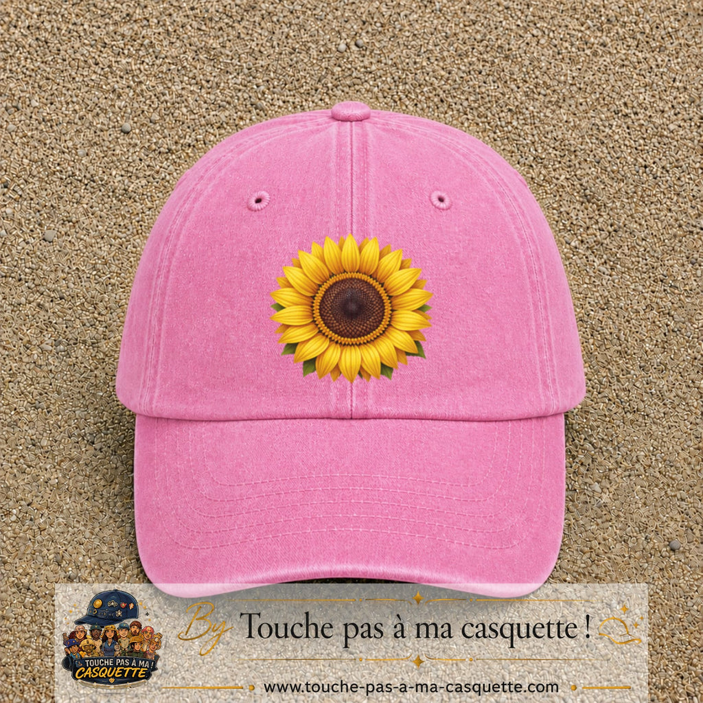 Image principale produit11grosRS - casquette Rose délavé avec visuel Tournesol 7 cm