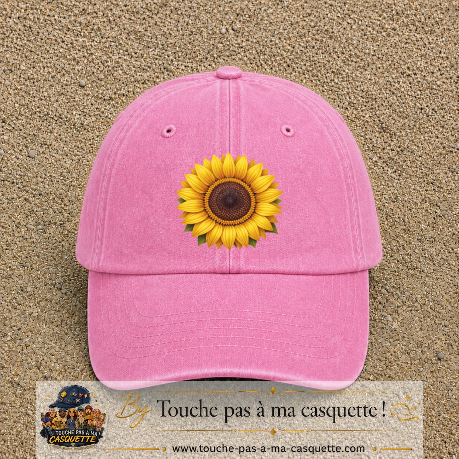 Image principale produit11grosRS - casquette Rose délavé avec visuel Tournesol 7 cm