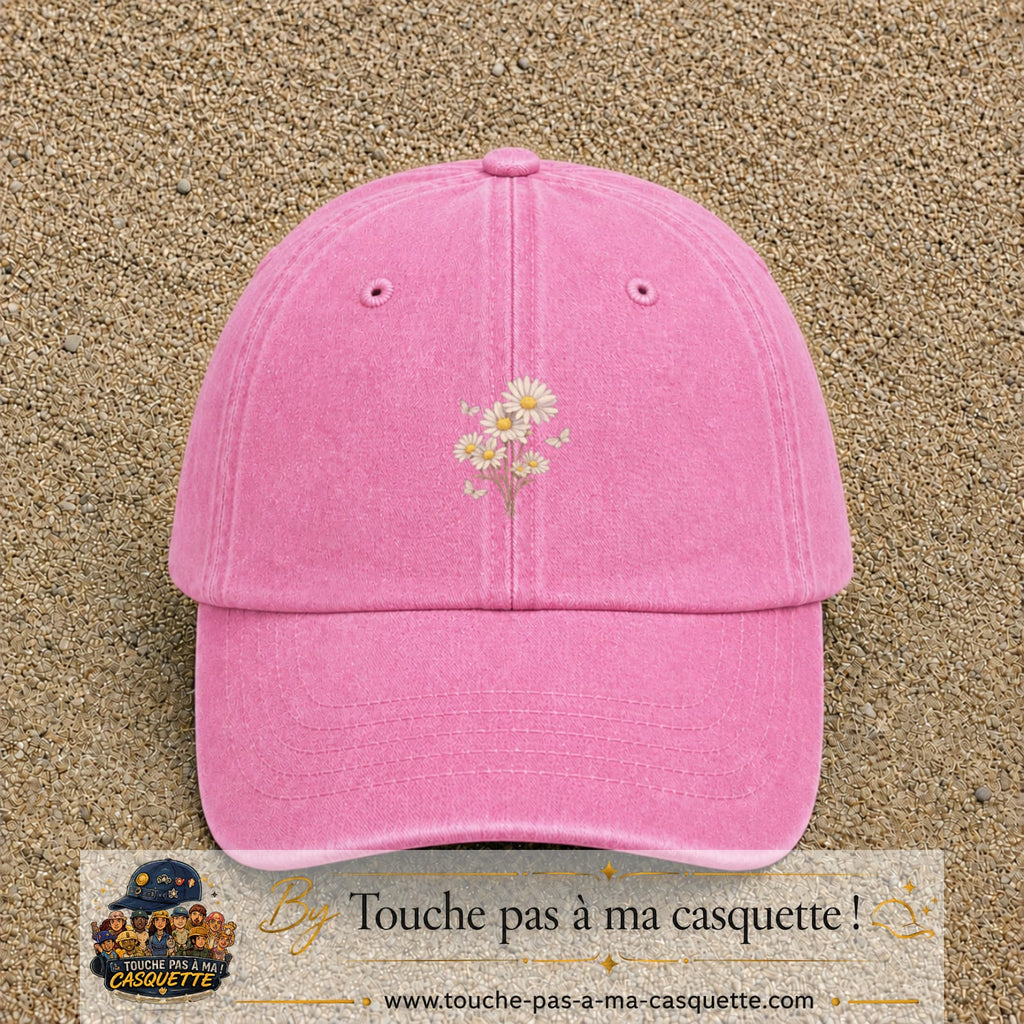 Image principale produit21moyenRS - casquette Rose délavé avec visuel Bouquet de marguerites 5 cm