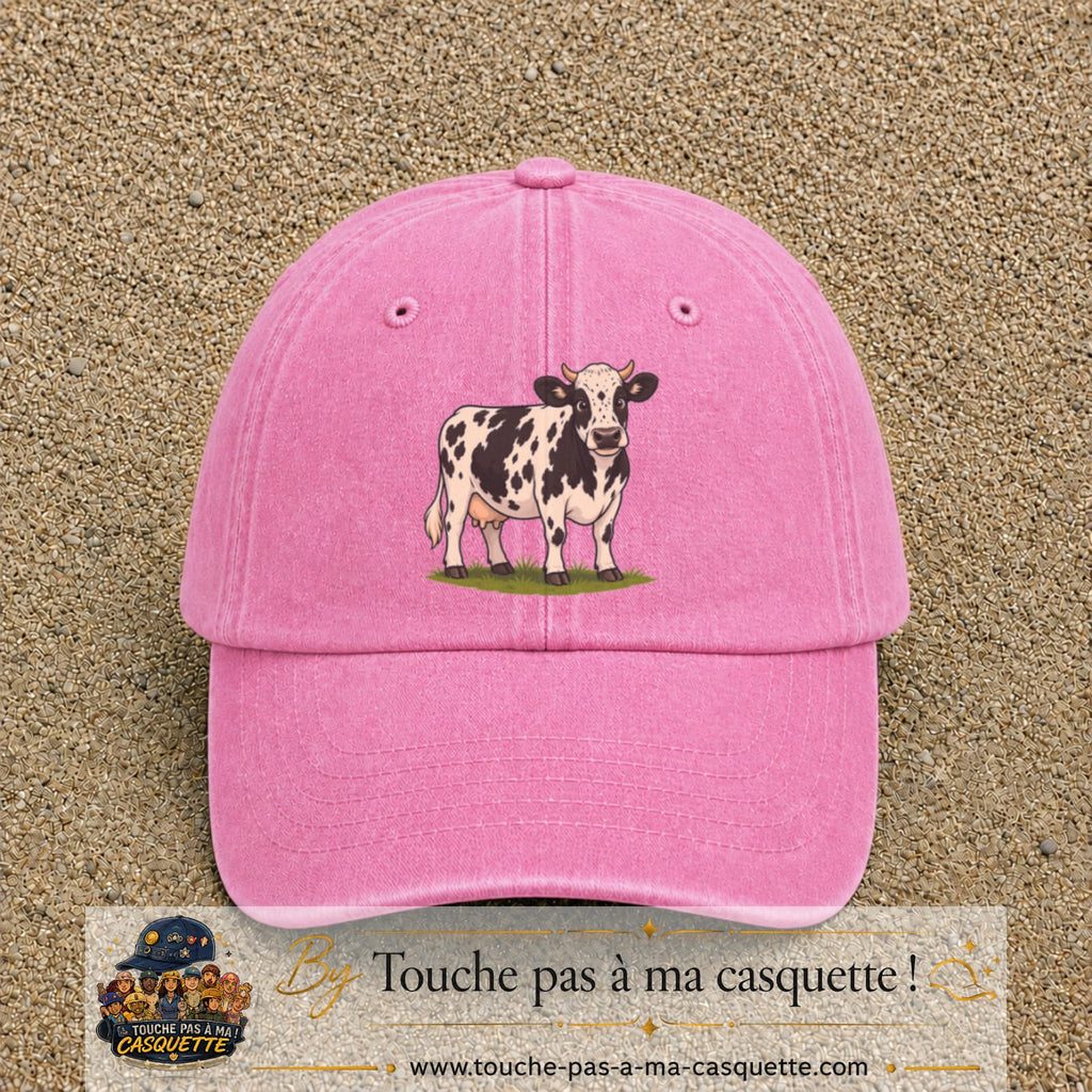 Image principale produit69grosRS - casquette Rose délavé avec visuel Vache noir blanc 7 cm