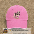 Image principale produit69grosRS - casquette Rose délavé avec visuel Vache noir blanc 7 cm