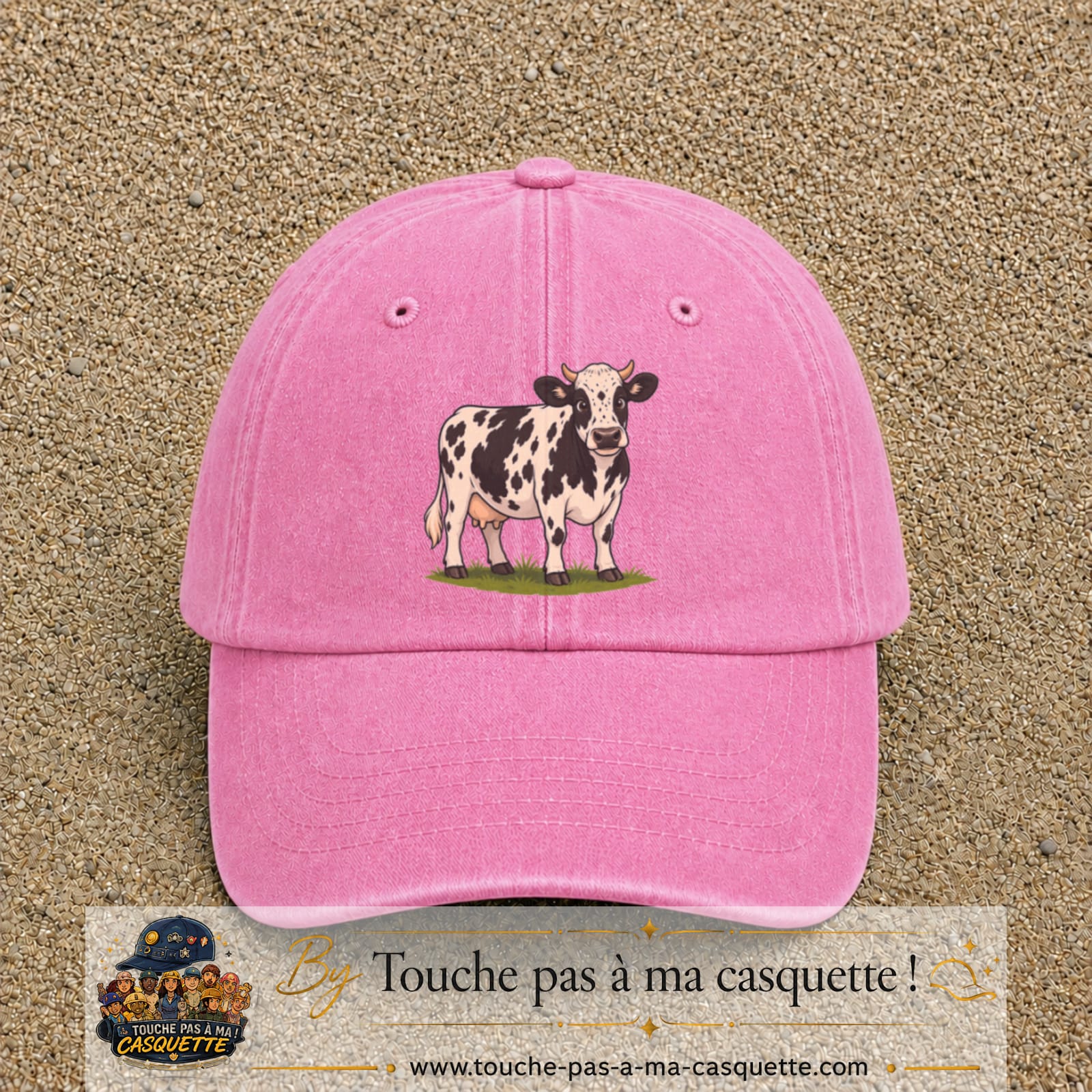 Image principale produit69grosRS - casquette Rose délavé avec visuel Vache noir blanc 7 cm