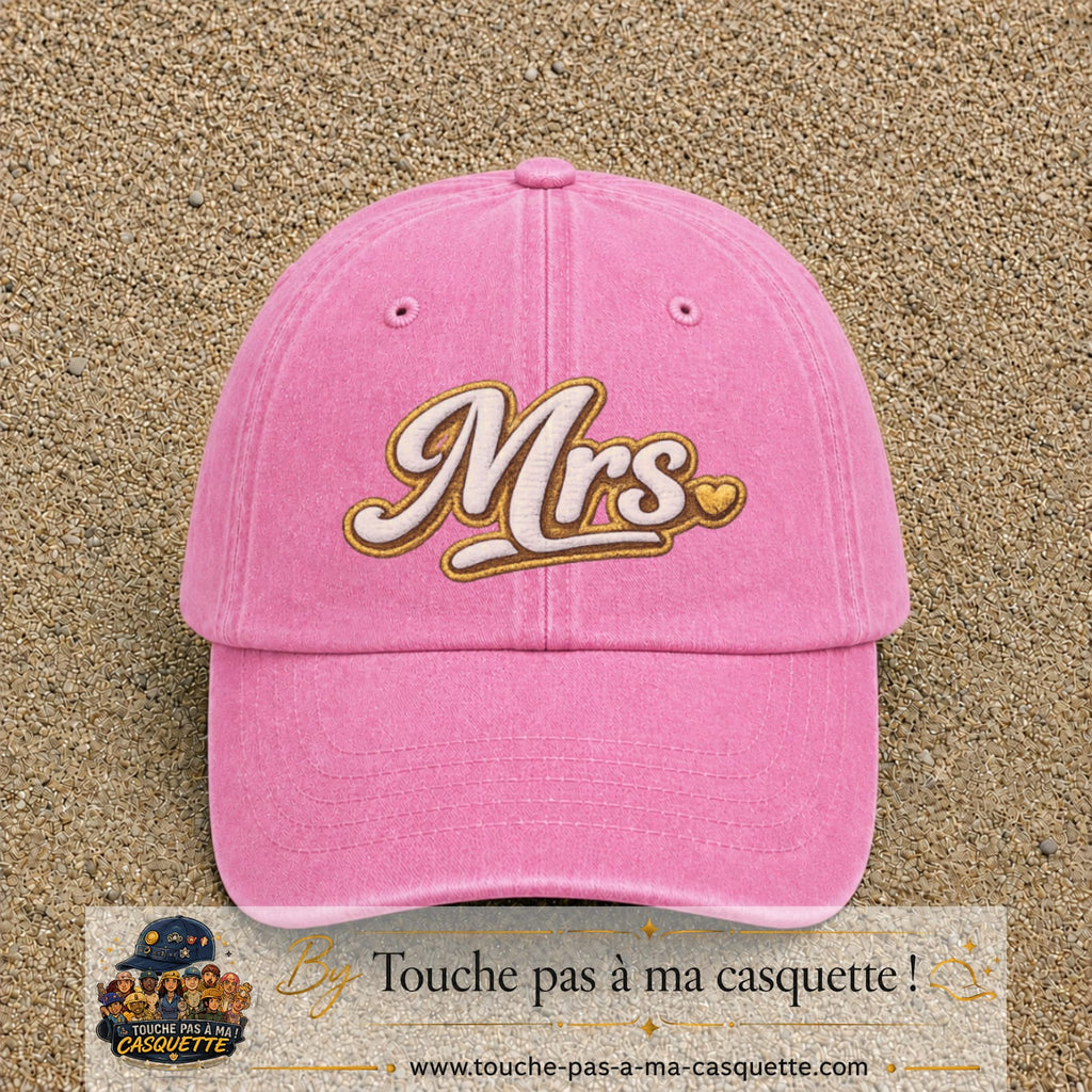 Image principale produit112grosRS - casquette Rose délavé avec visuel Mrs élégante 7 cm