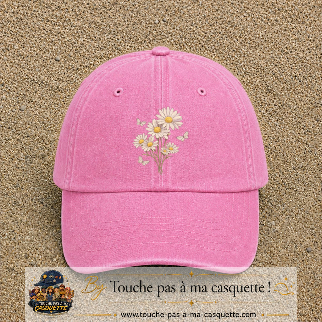 Image principale produit21grosRS - casquette Rose délavé avec visuel Bouquet de marguerites 7 cm