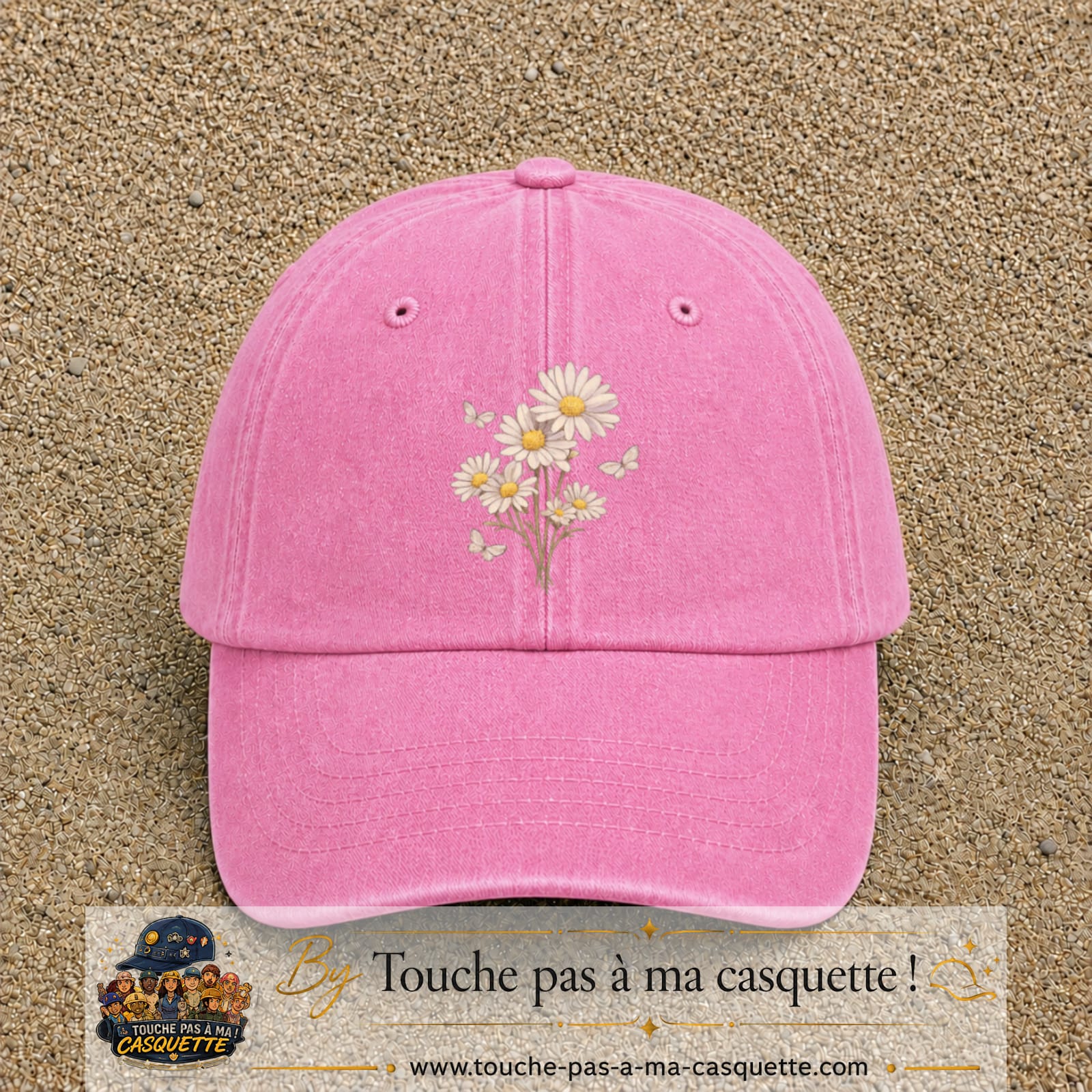 Image principale produit21grosRS - casquette Rose délavé avec visuel Bouquet de marguerites 7 cm