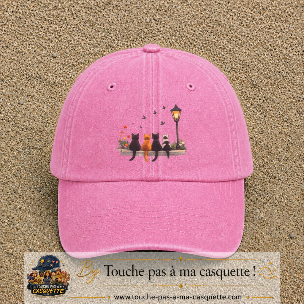 Image principale produit195grosRS - casquette Rose délavé avec visuel Chats réverbère 7 cm