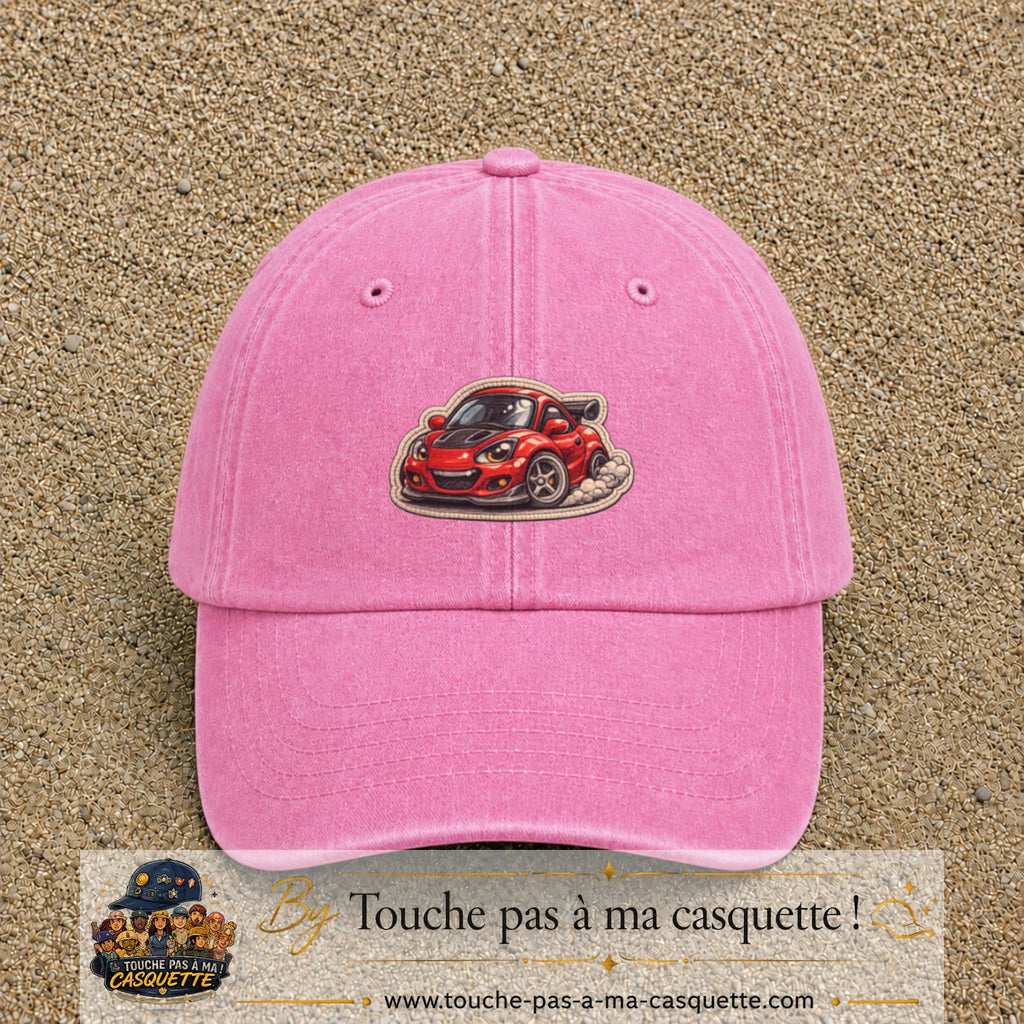 Image principale produit93moyenRS - casquette Rose délavé avec visuel Voiture rouge 5 cm