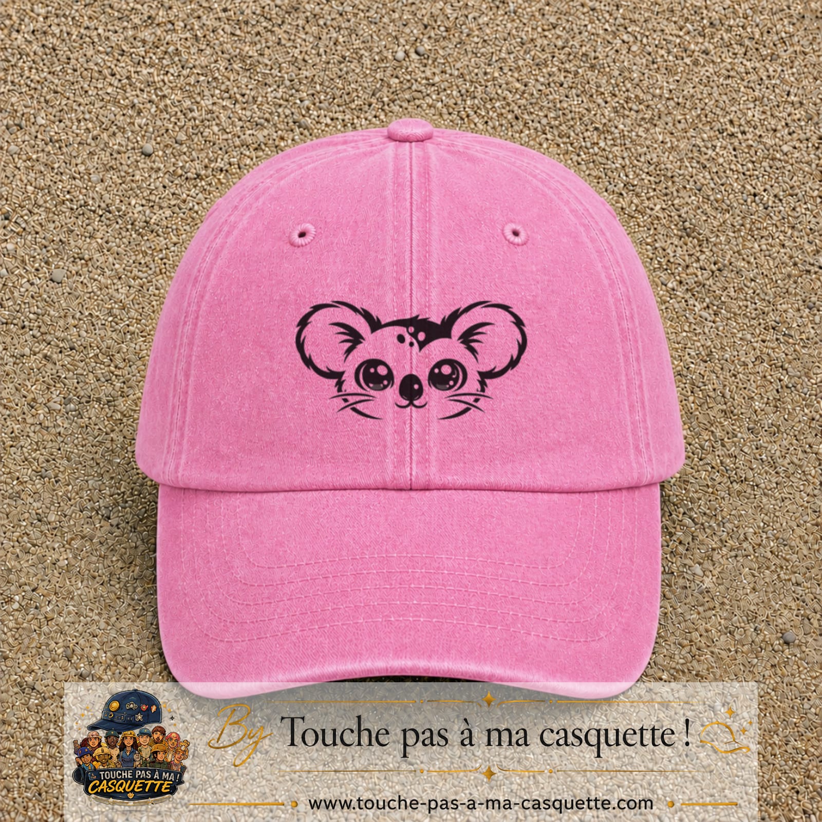Image principale produit100moyenRS - casquette Rose délavé avec visuel Koala visage 5 cm