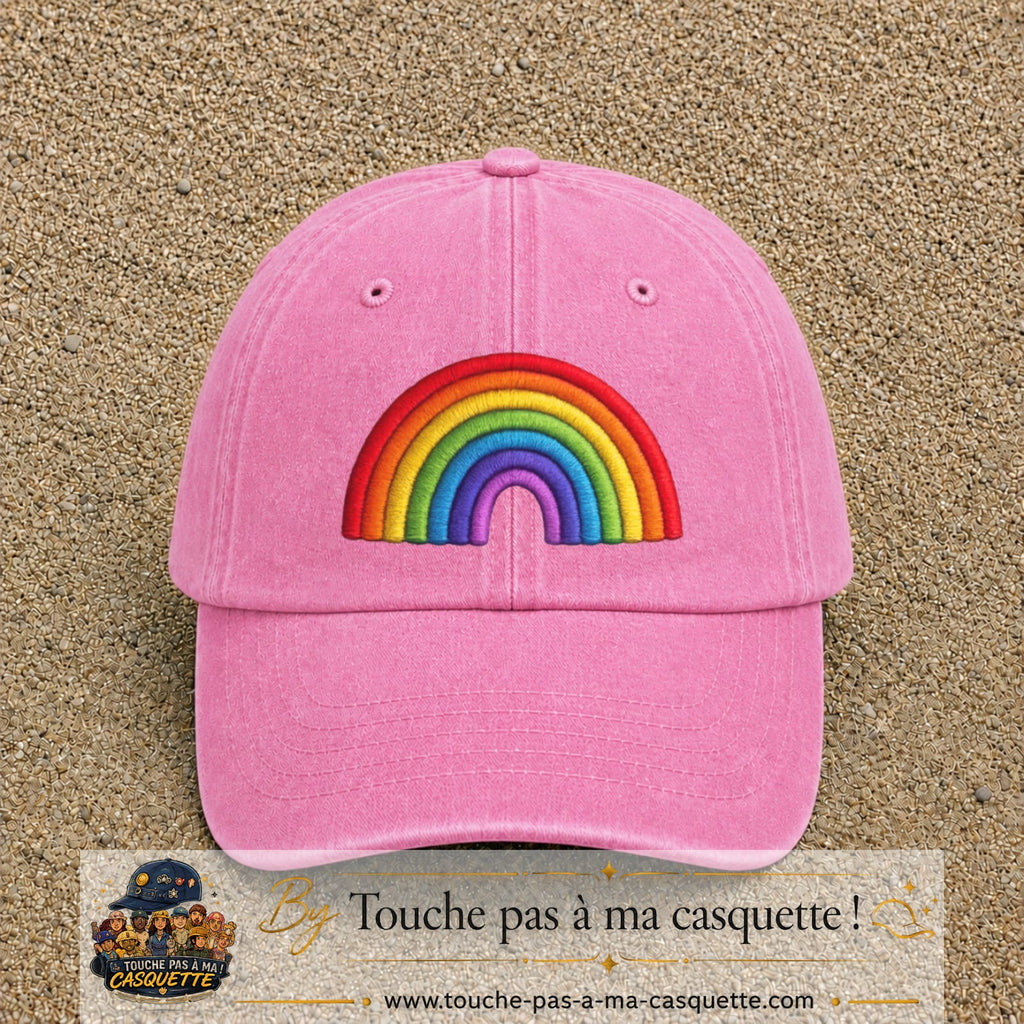 Image principale produit24grosRS - casquette Rose délavé avec visuel Arc-en-ciel 7 cm