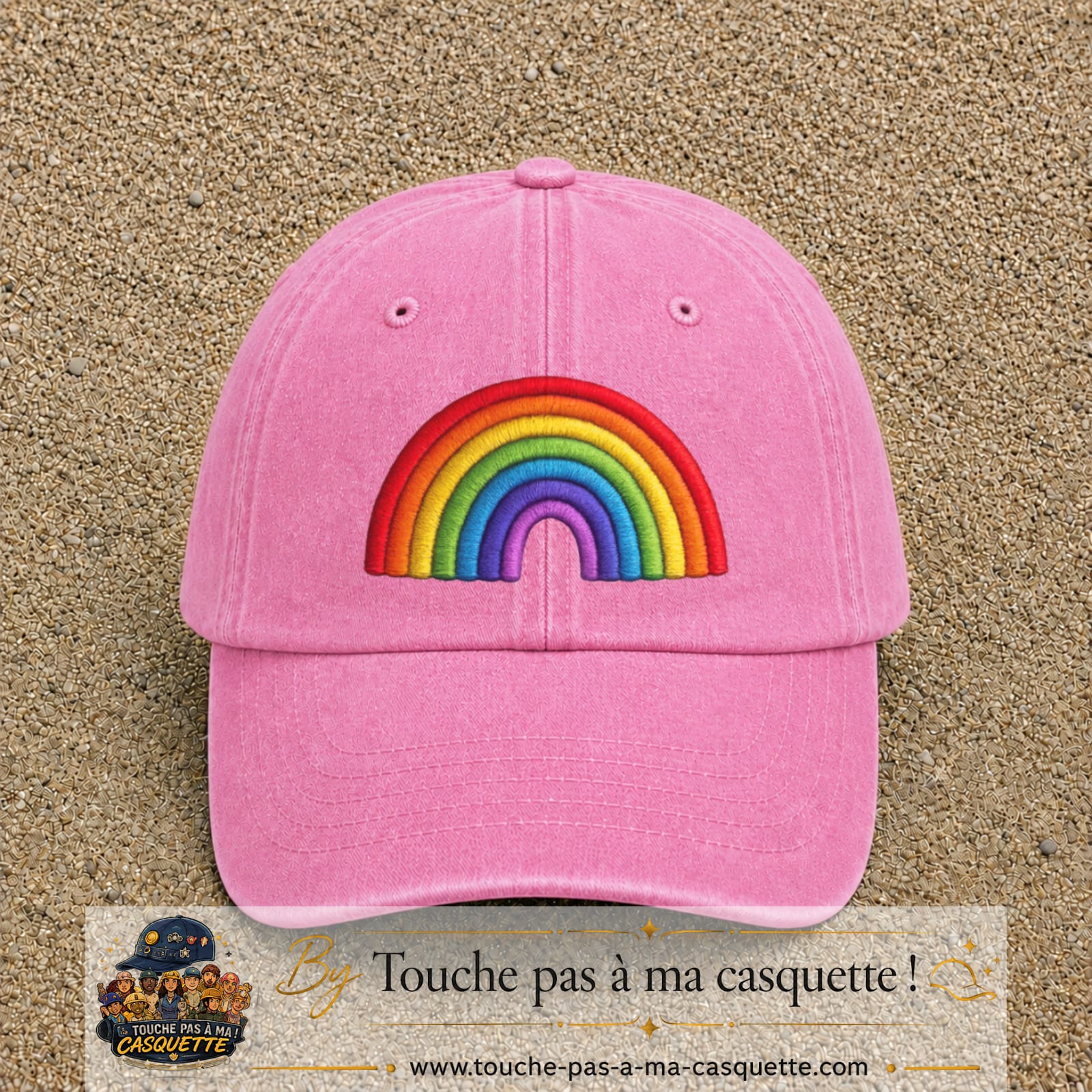 Image principale produit24grosRS - casquette Rose délavé avec visuel Arc-en-ciel 7 cm