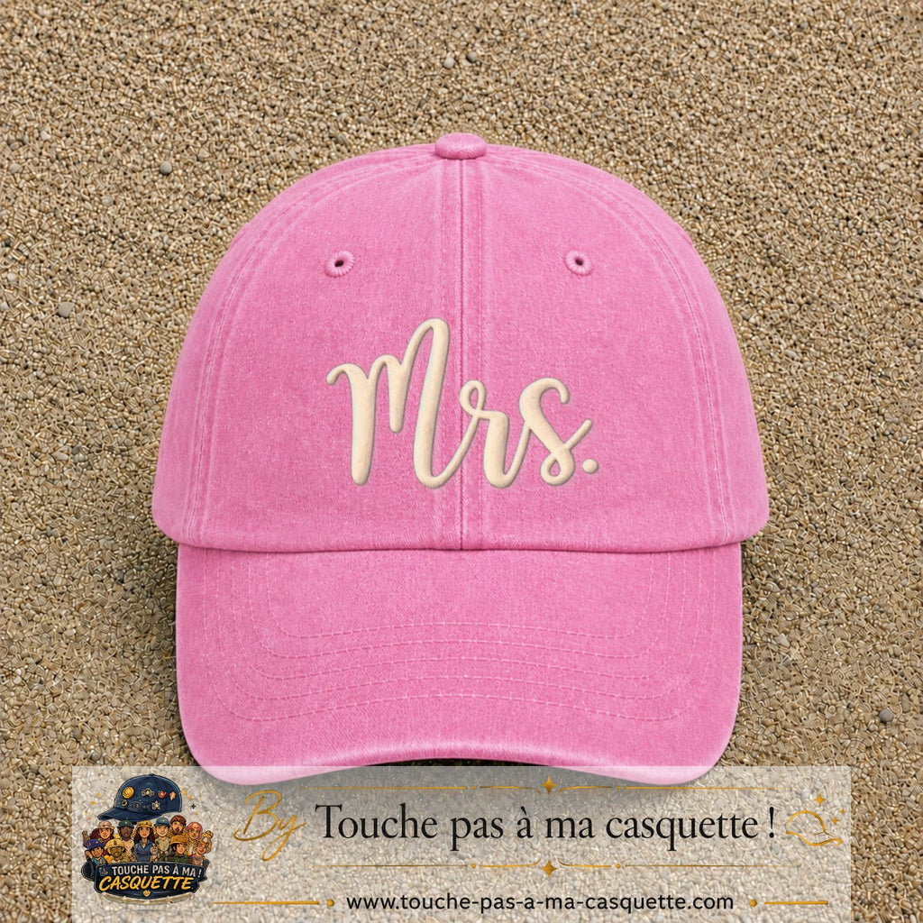 Image principale produit113grosRS - casquette Rose délavé avec visuel Mrs blanc 7 cm