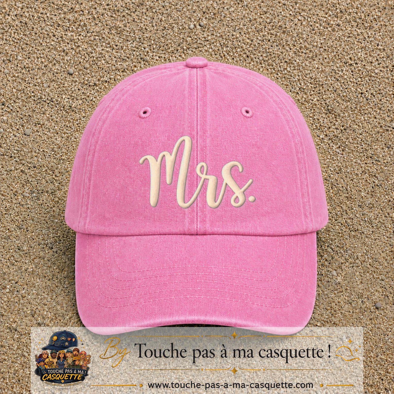 Image principale produit113grosRS - casquette Rose délavé avec visuel Mrs blanc 7 cm