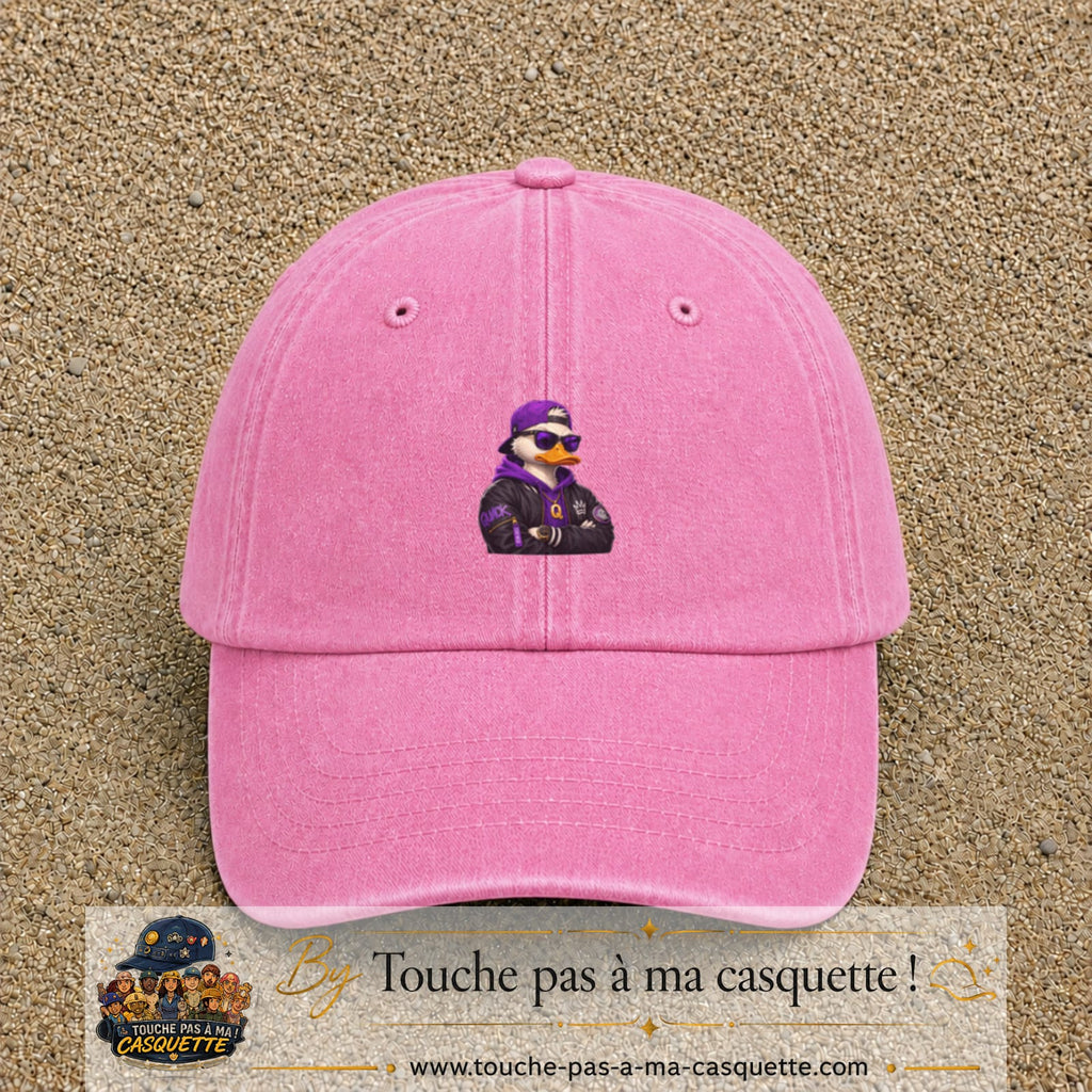 Casquette Rose délavé 100% coton avec motif Canard rappeur violet 5 cm - image principale