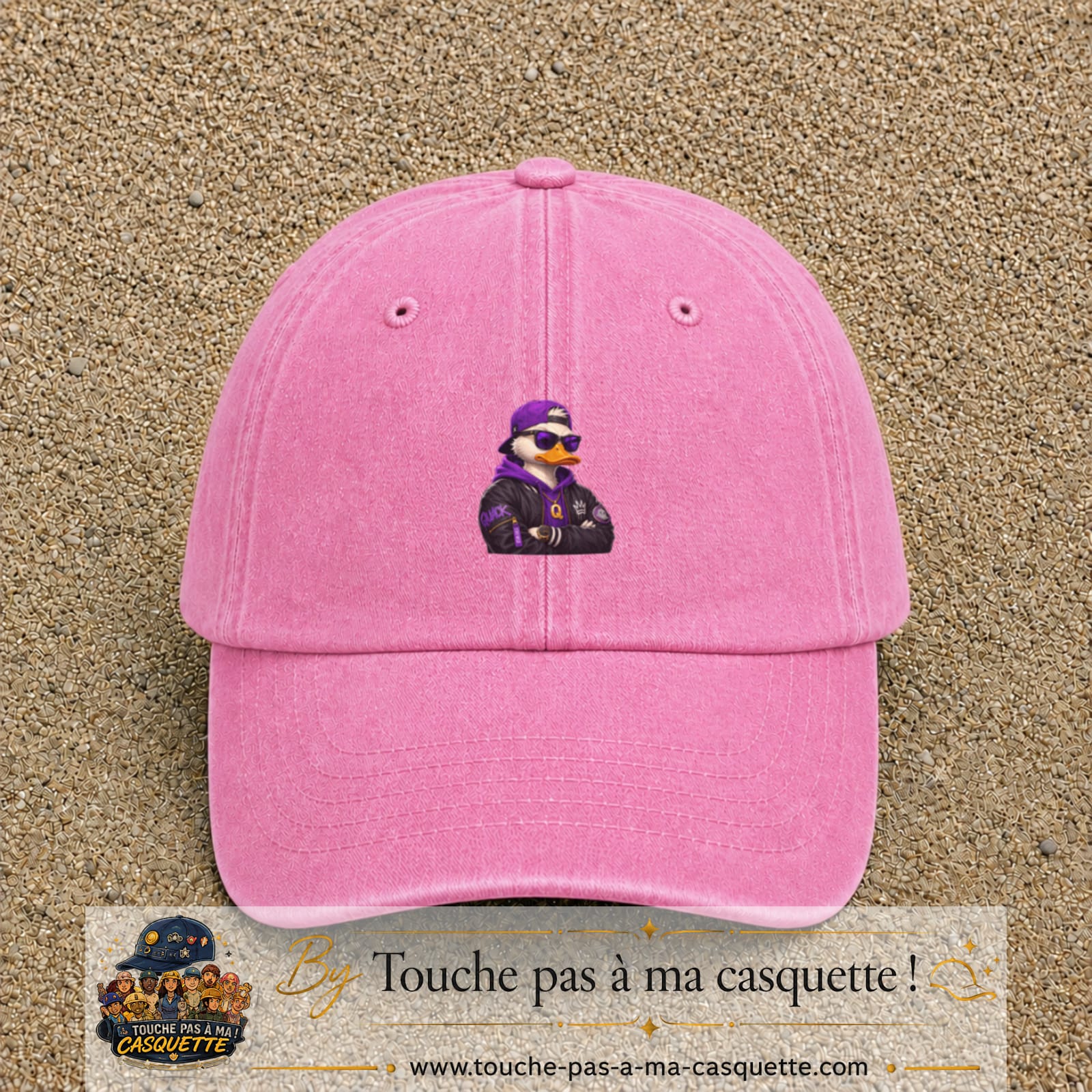 Casquette Rose délavé 100% coton avec motif Canard rappeur violet 5 cm - image principale
