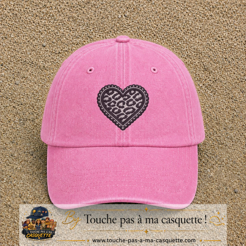 Casquette Rose délavé motif Cœur dentelle safari 7 cm - vue principale