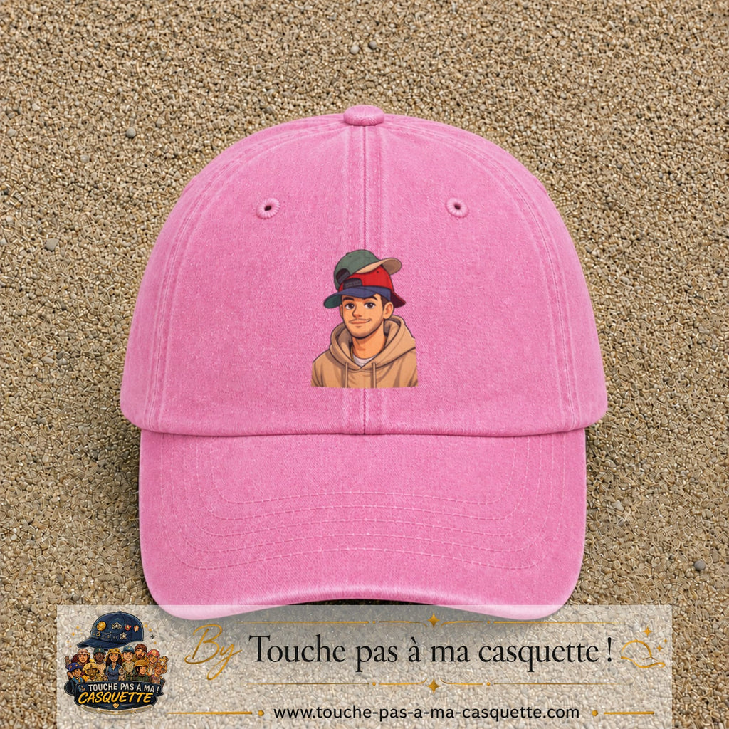 Casquette Rose délavé 100% coton avec motif Portrait homme casquettes 7 cm - image principale