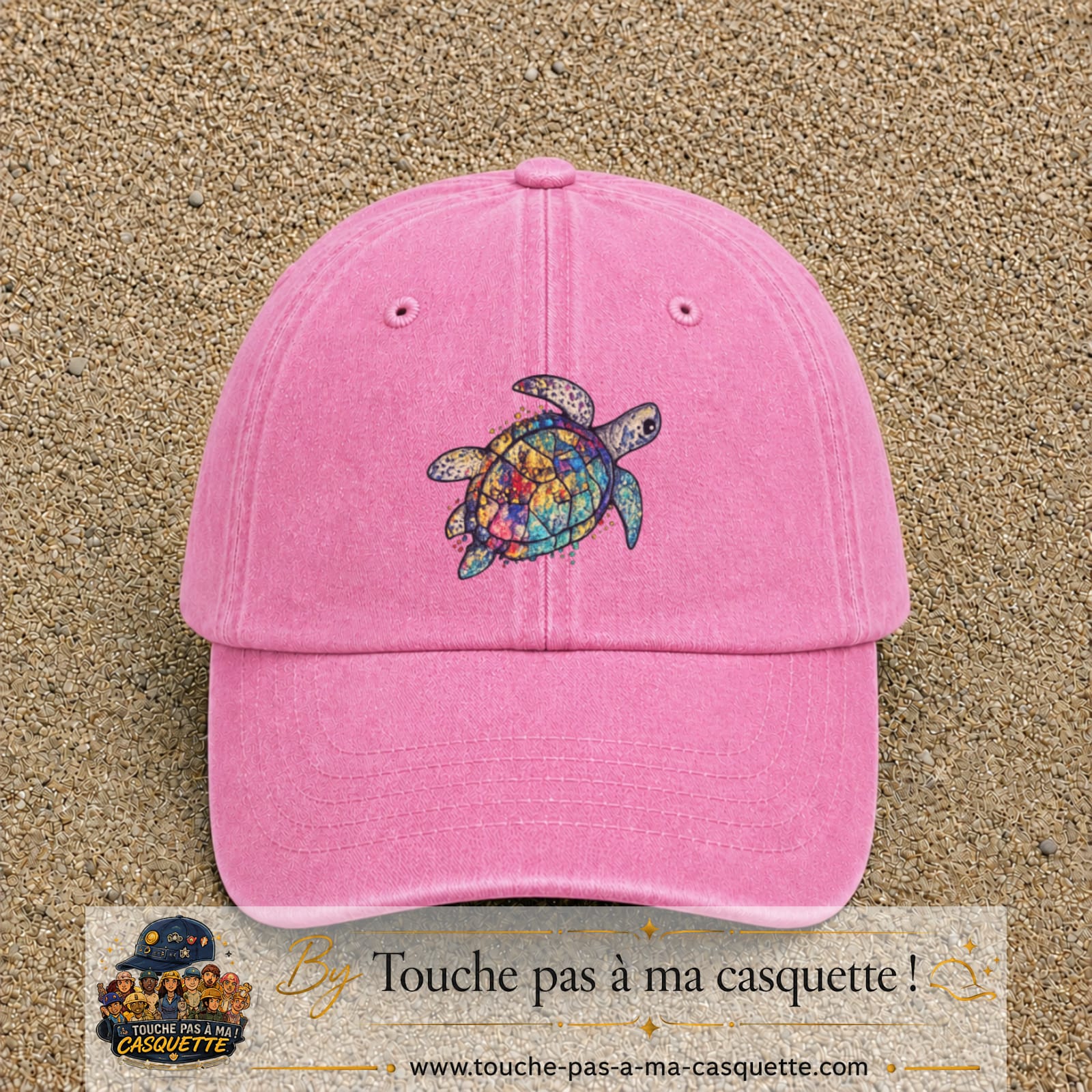 Casquette Rose délavé motif Tortue multicolore 7 cm - vue principale
