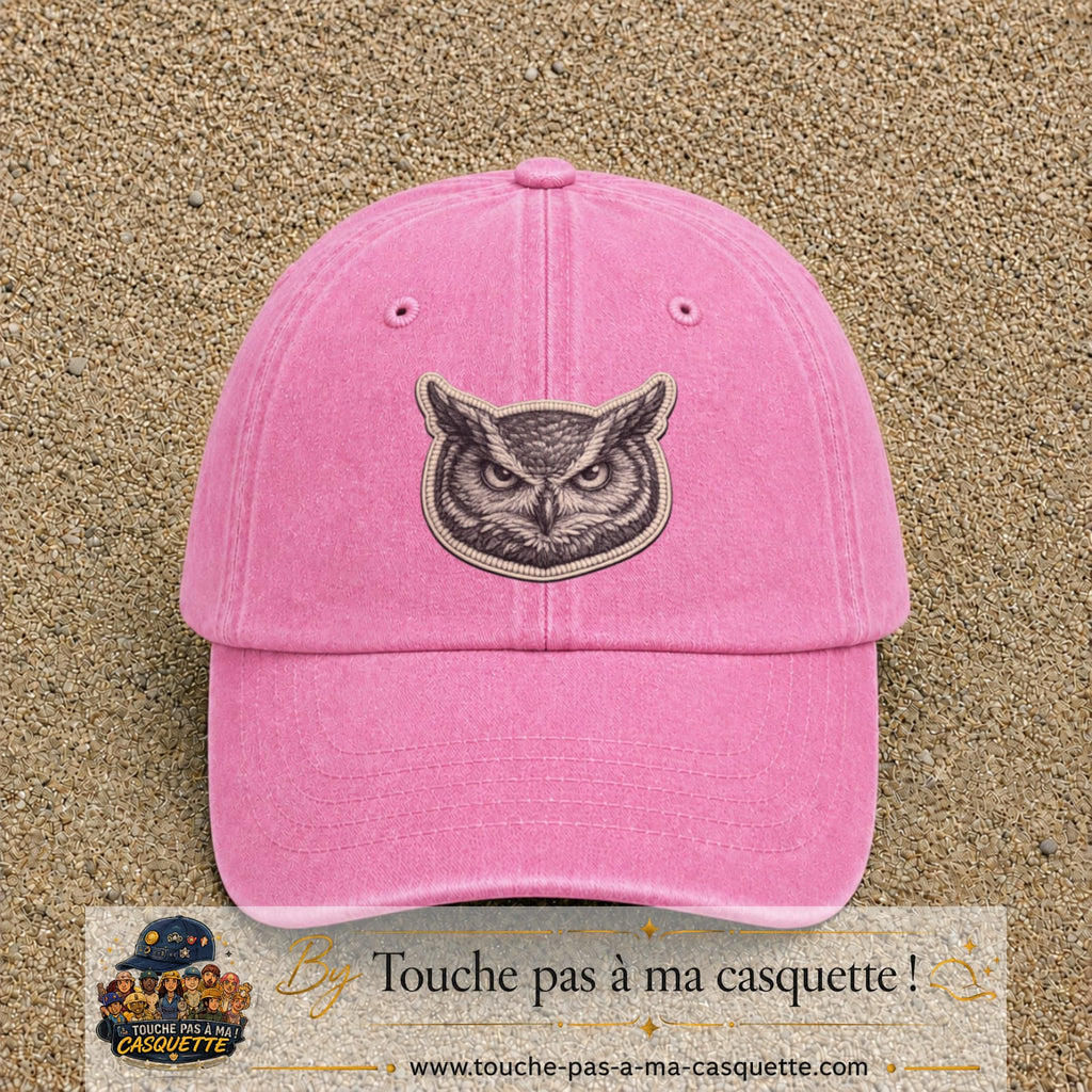 Casquette Rose délavé motif Hibou sage 7 cm - vue principale