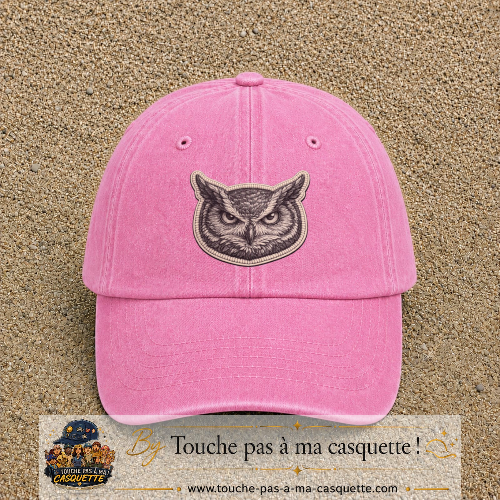 Casquette Rose délavé motif Hibou sage 7 cm - vue principale