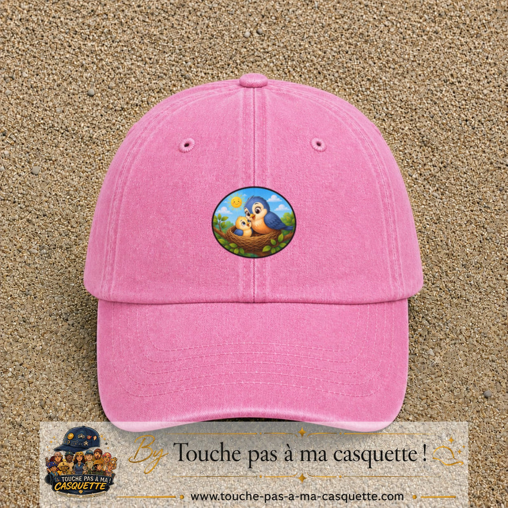 Casquette baseball Rose délavé 100% coton avec visuel Oiseaux au nid 5 cm - image produit principale