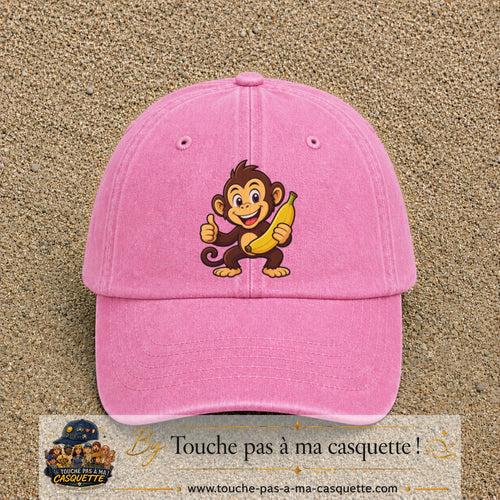 Casquette baseball Rose délavé 100% coton avec motif Singe à la banane 7 cm - image principale