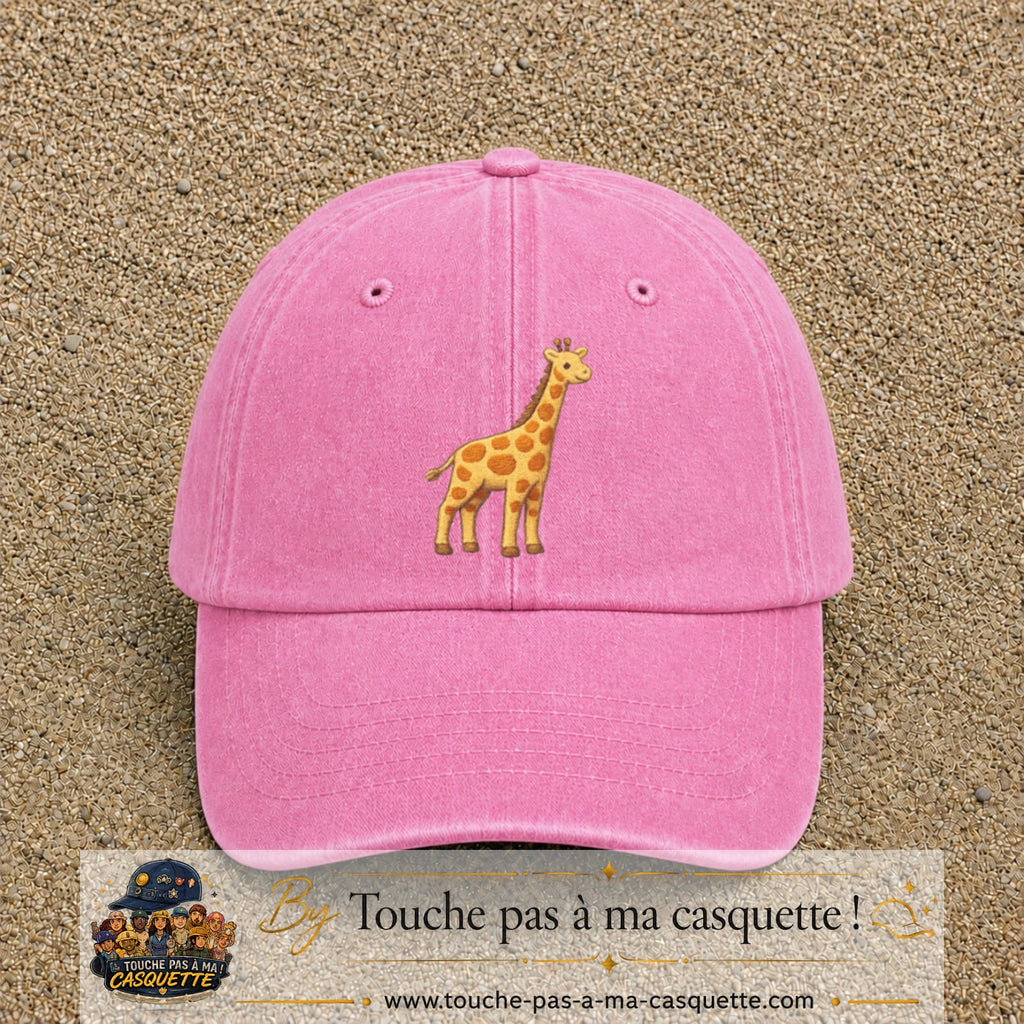 Casquette Rose délavé motif Girafe 7 cm - vue principale