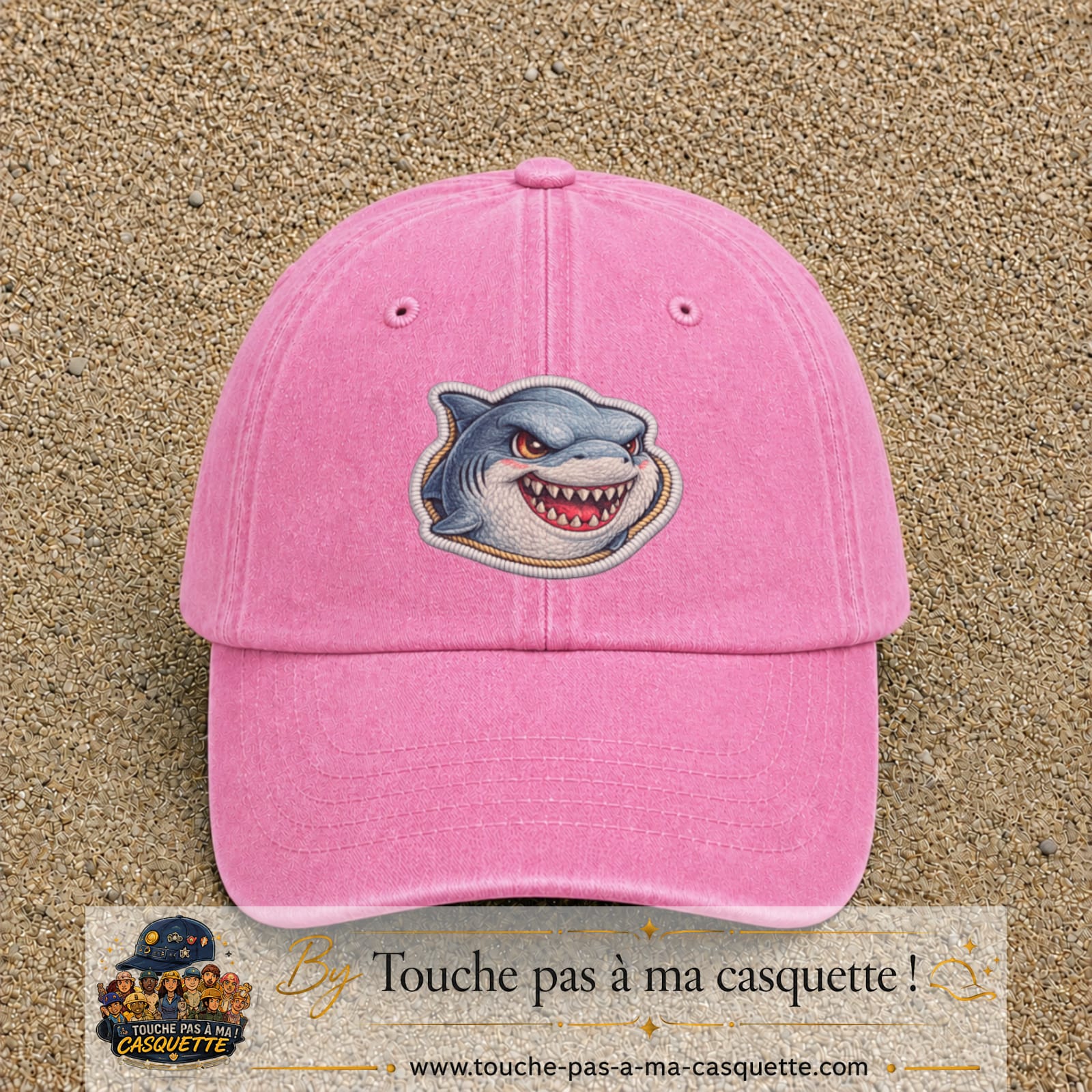 Casquette Rose délavé motif Requin fun 7 cm - vue principale