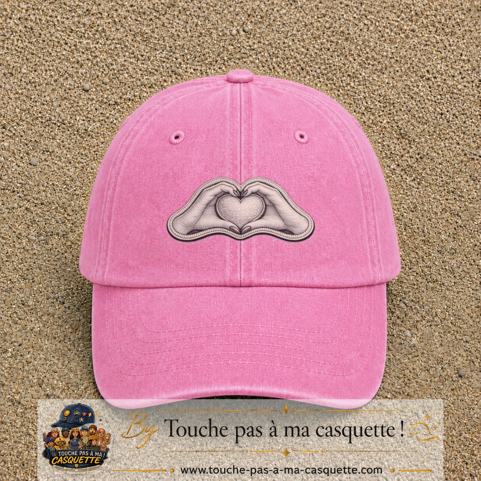 Casquette Rose délavé motif Mains formant un cœur 5 cm - vue principale