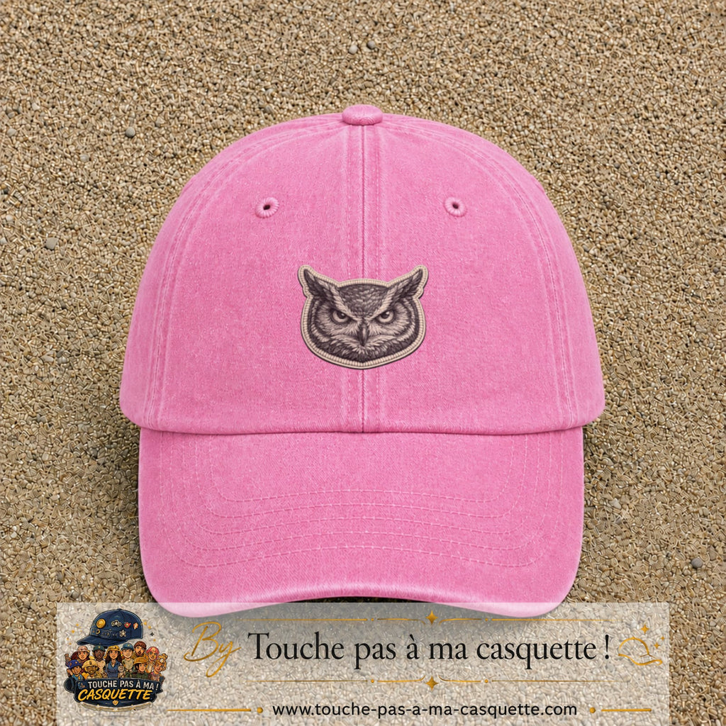 Casquette Rose délavé motif Hibou sage 5 cm - vue principale