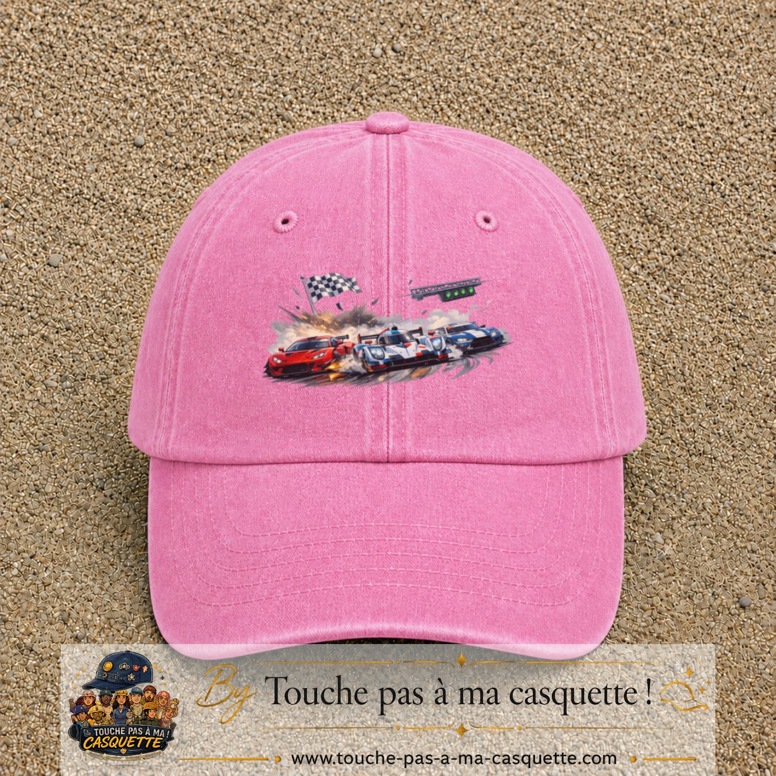 Casquette baseball Rose délavé 100% coton avec motif Voitures de course 7 cm - image principale