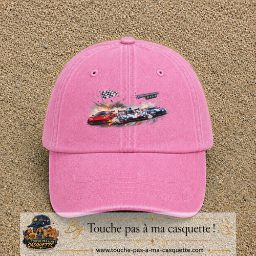 Casquette baseball Rose délavé 100% coton avec motif Voitures de course 7 cm - image principale