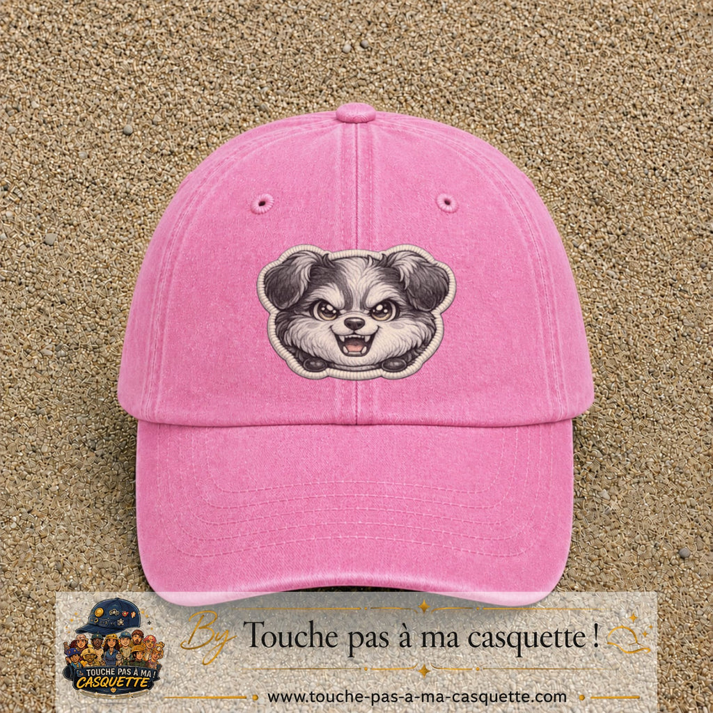 Casquette Rose délavé motif Chien rieur 7 cm - vue principale