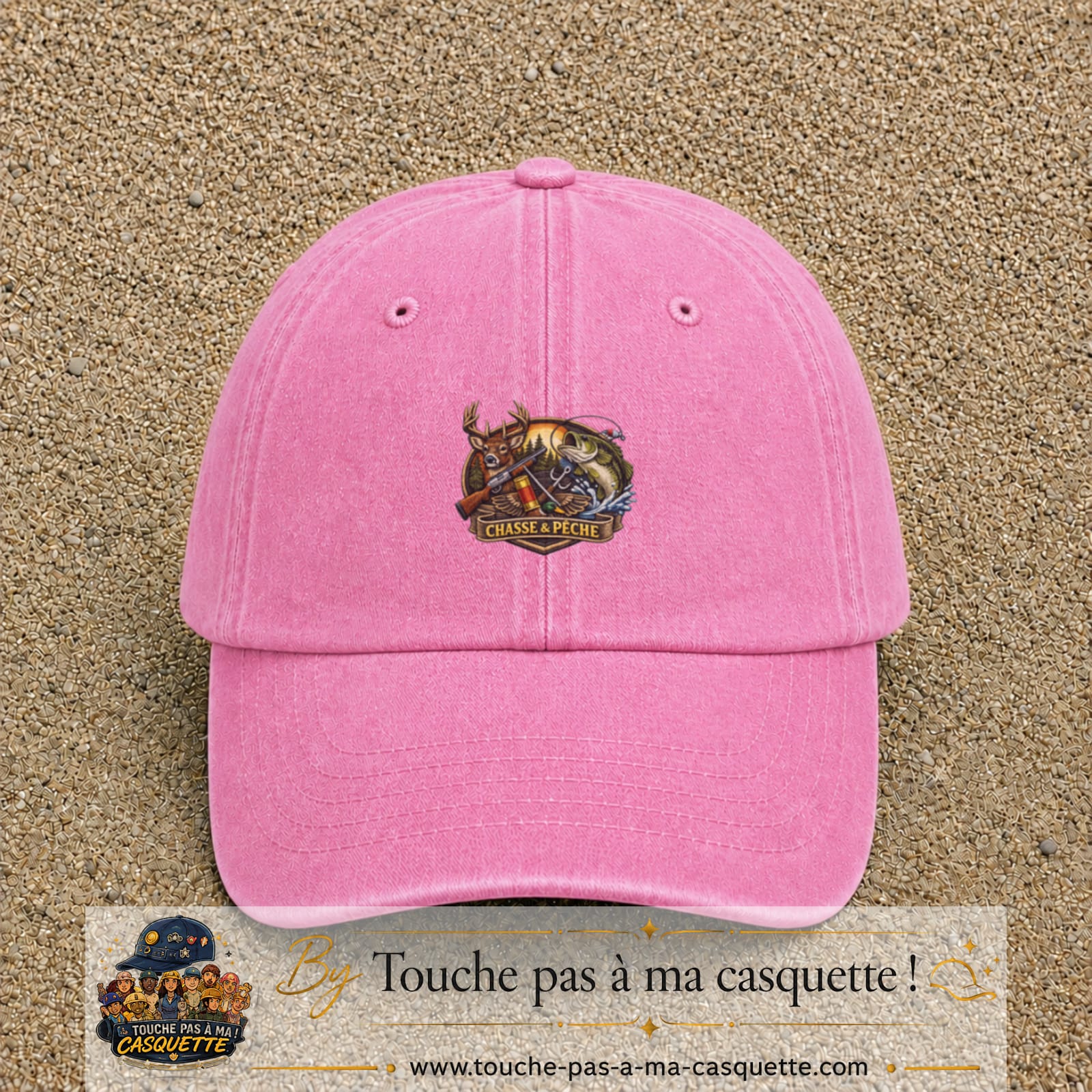 Casquette Rose délavé motif Chasse et pêche 5 cm - vue principale