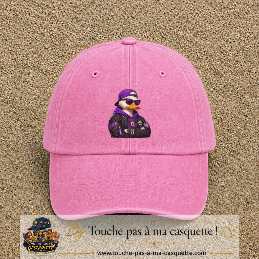 Casquette Rose délavé 100% coton avec motif Canard rappeur violet 7 cm - image principale