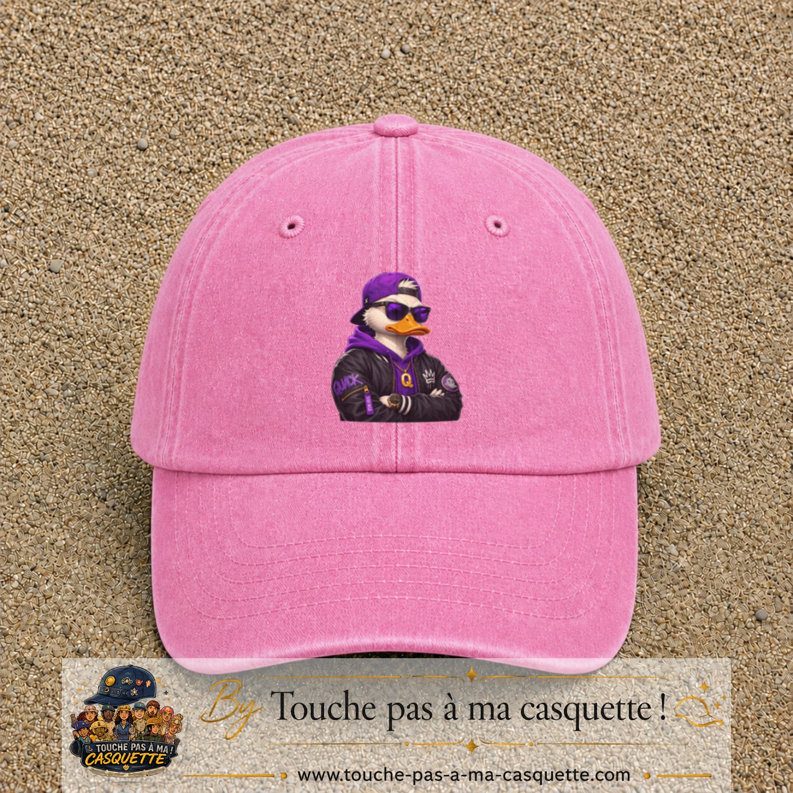 Casquette Rose délavé 100% coton avec motif Canard rappeur violet 7 cm - image principale