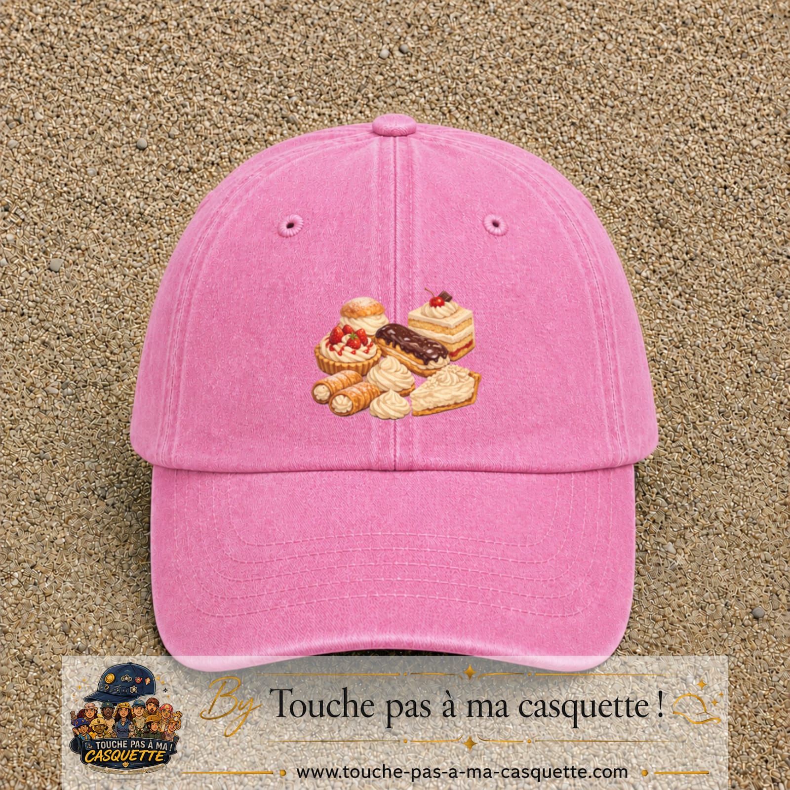 Casquette Rose délavé 100% coton avec motif Pâtisseries gourmandes 7 cm - image principale