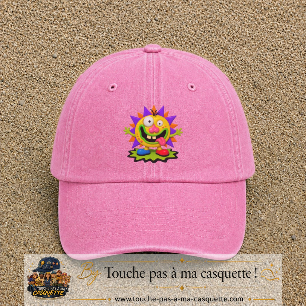 Casquette baseball Rose délavé 100% coton avec visuel Monstre rigolo 7 cm - image produit principale