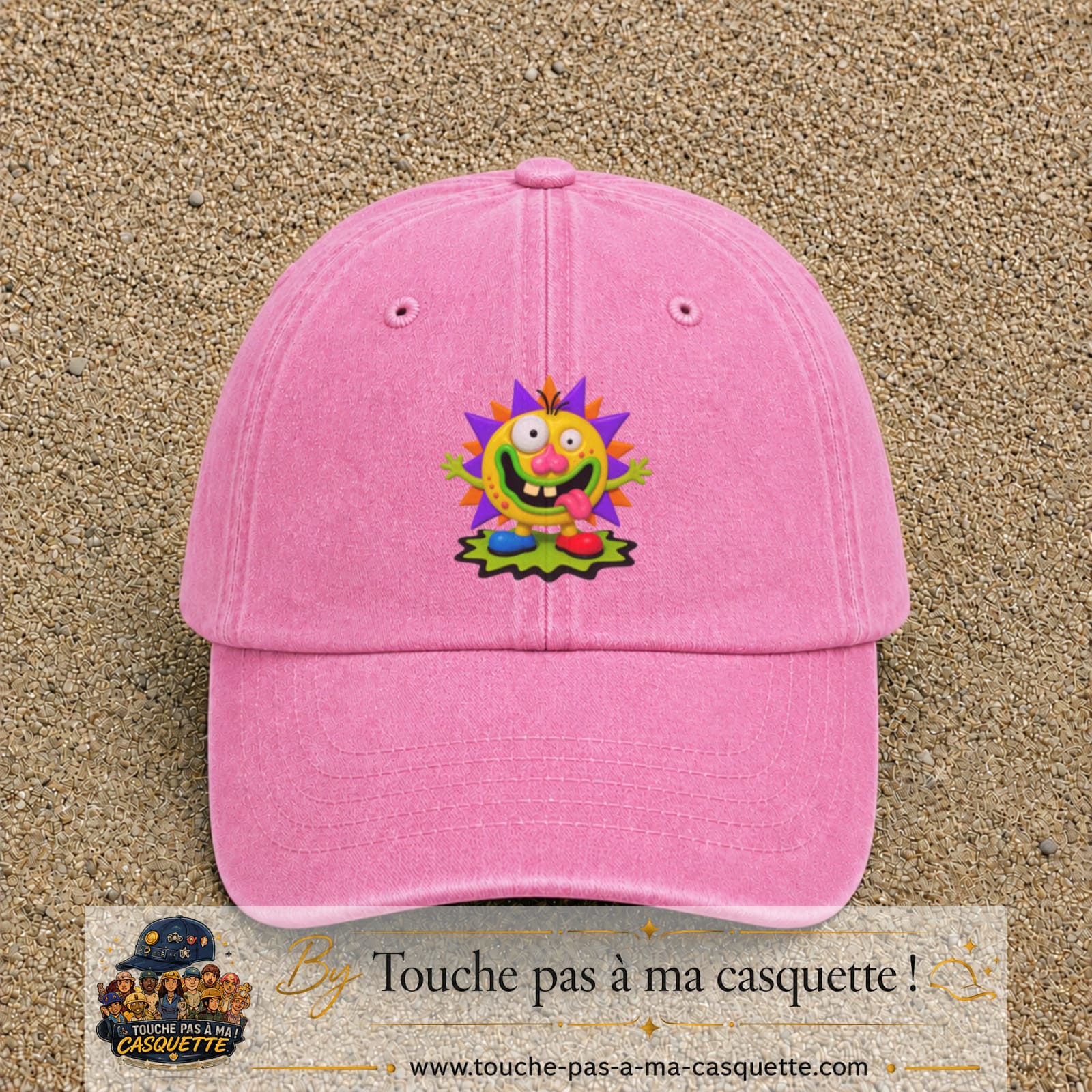 Casquette baseball Rose délavé 100% coton avec visuel Monstre rigolo 7 cm - image produit principale