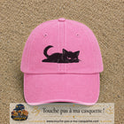 Casquette baseball Rose délavé 100% coton avec visuel Chat noir couché 5 cm - image produit principale