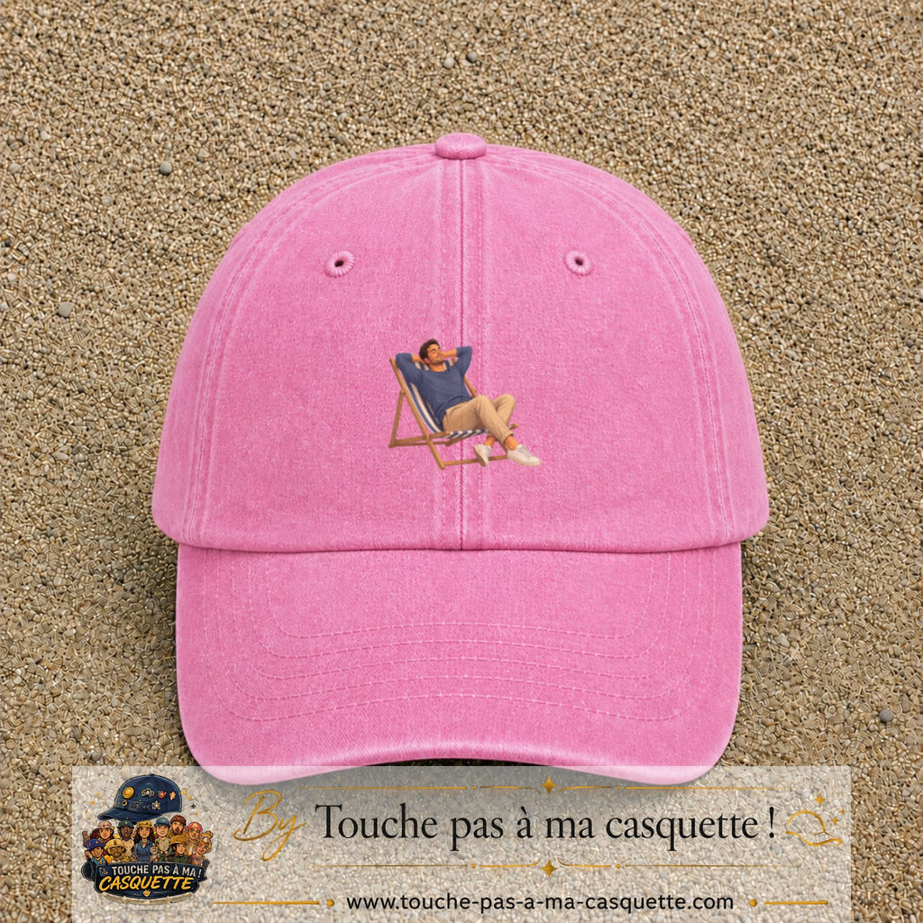 Casquette Rose délavé 100% coton avec motif Pause soleil transat 5 cm - image principale
