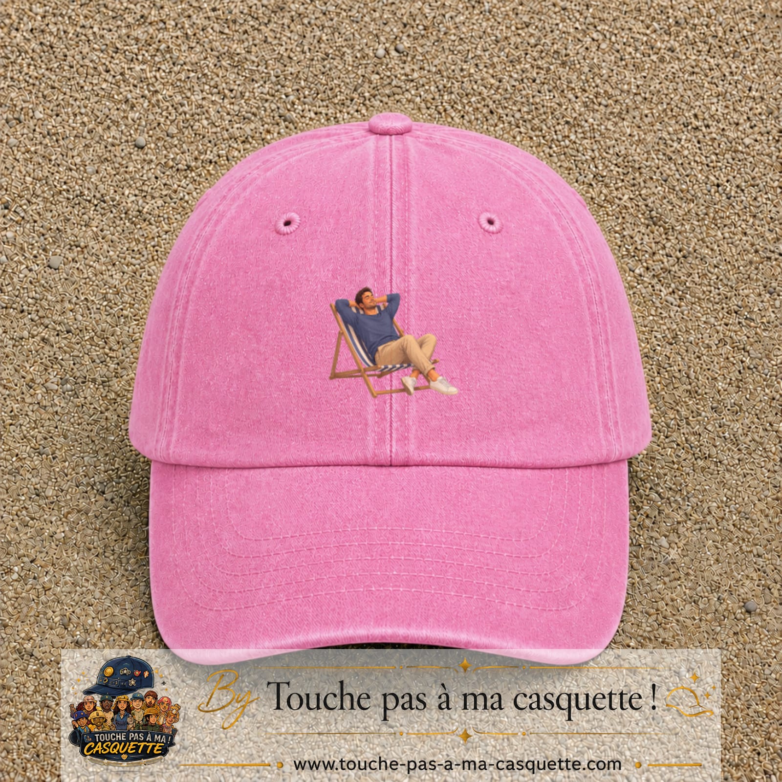 Casquette Rose délavé 100% coton avec motif Pause soleil transat 5 cm - image principale