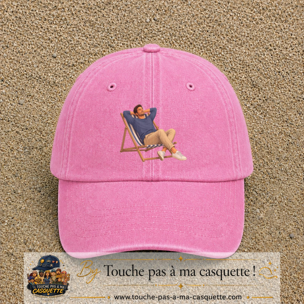 Casquette Rose délavé 100% coton avec motif Pause soleil transat 7 cm - image principale