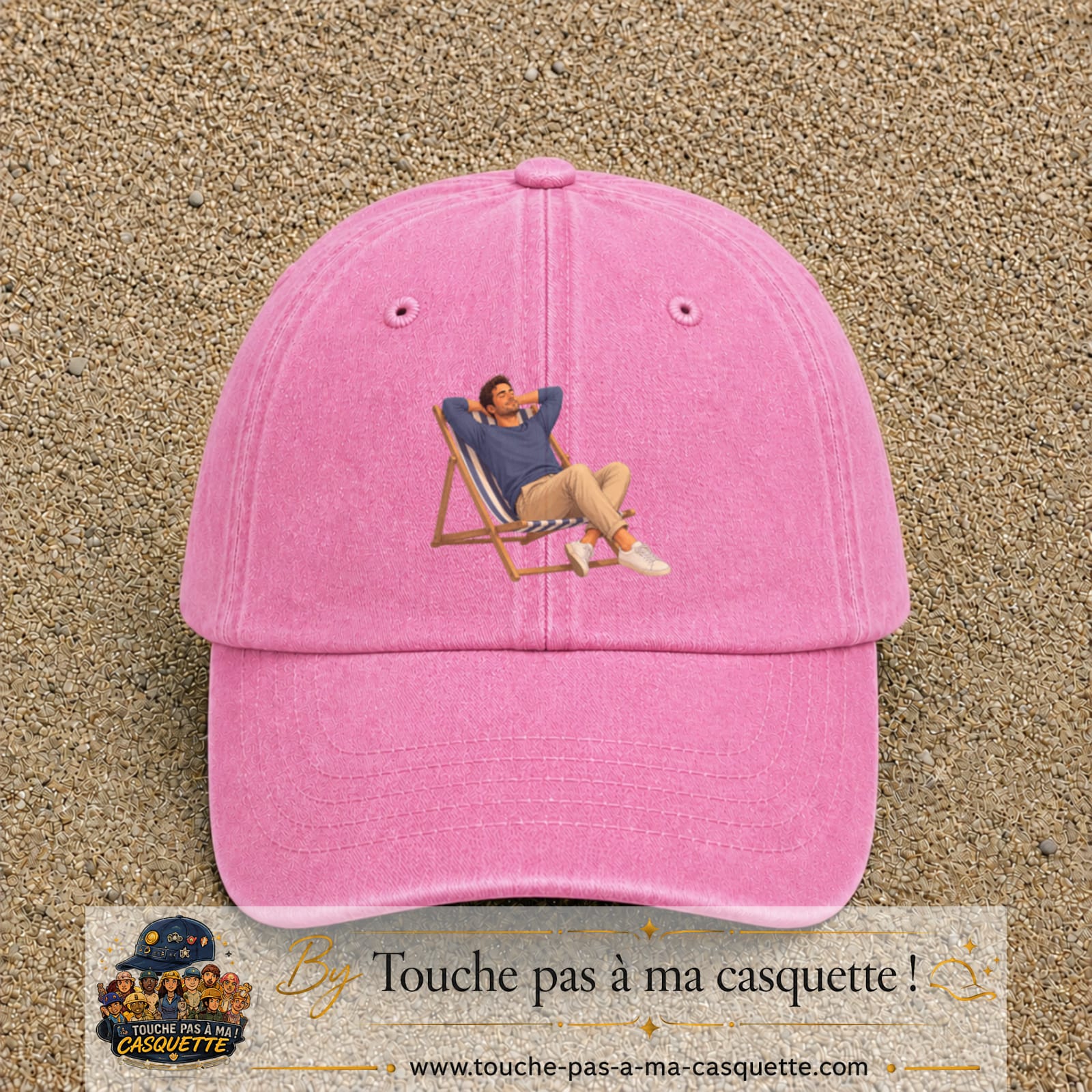Casquette Rose délavé 100% coton avec motif Pause soleil transat 7 cm - image principale