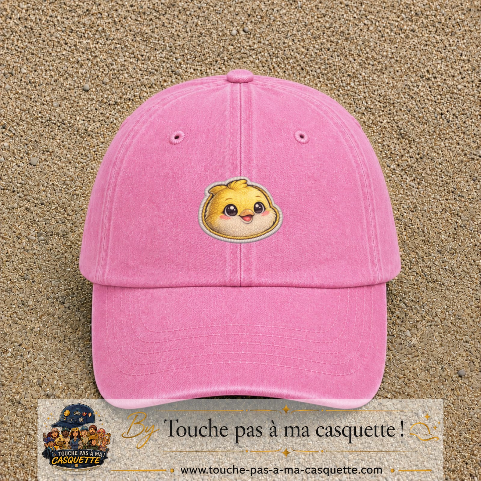 Casquette Rose délavé motif Poussin joyeux 5 cm - vue principale
